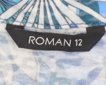 Roman Women’s Blue Tropical Sleeveless V-Neck Tunic Blouse Size 12