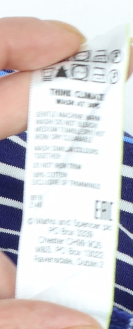 Marks and Spencer Blue Harbour Men's Blue Striped Cotton Polo Shirt XL Relaxed Fit