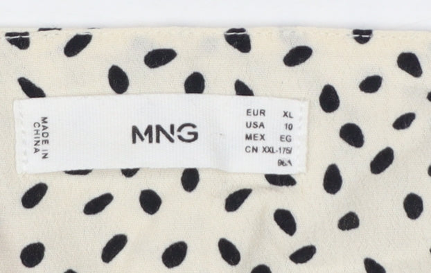 Mango Womens Ivory Polka Dot Wrap Blouse L 3/4 Sleeve V-Neck