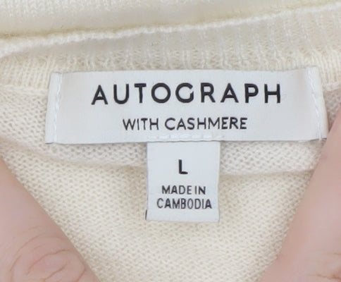 Marks and Spencer Women Ivory Cashmere Blend Short Sleeve Jumper L
