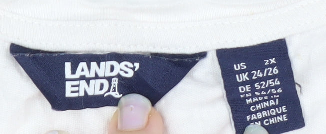 Lands' End Womens Blue White Dip Dye Linen Cotton T-Shirt UK 24