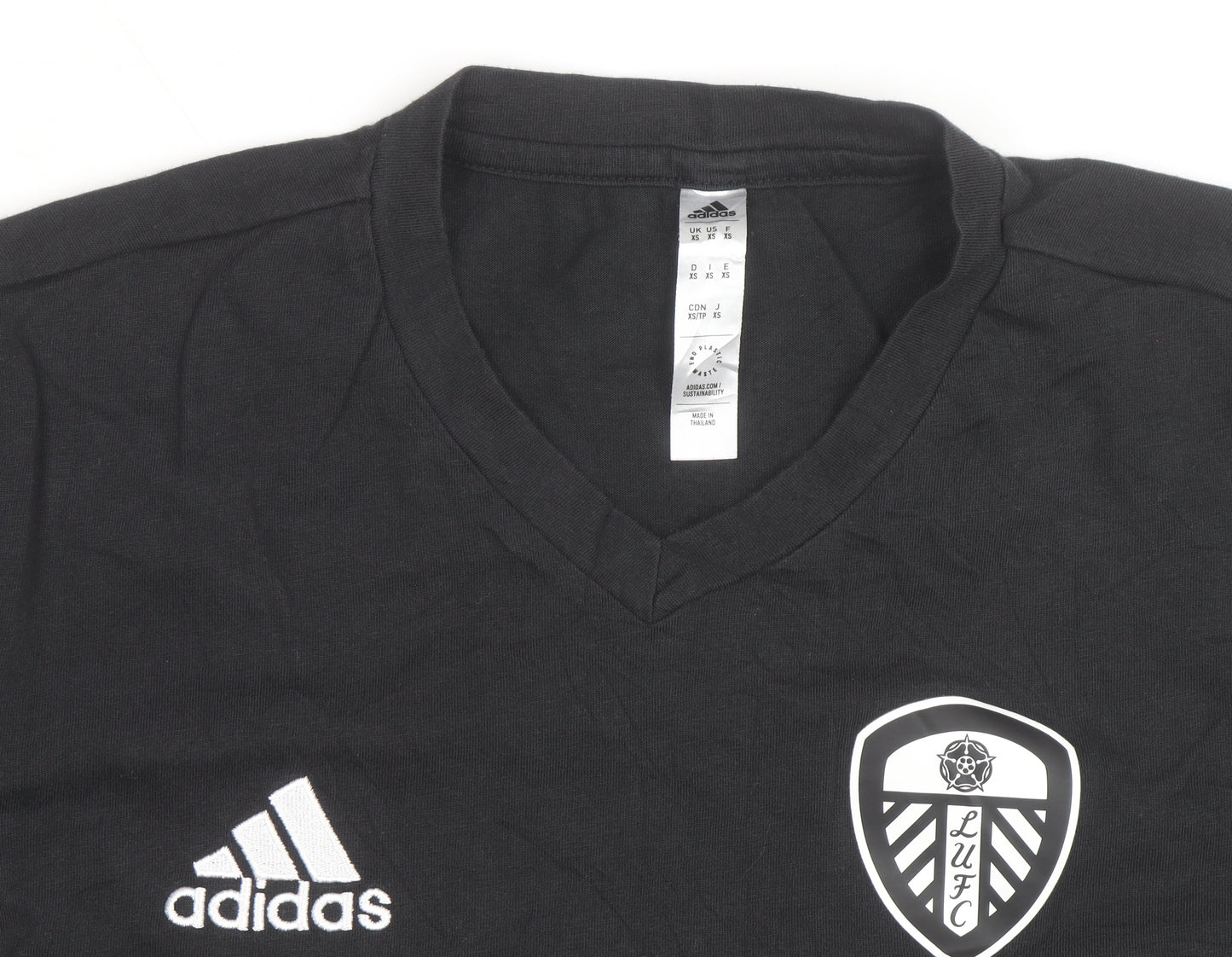 Adidas Mens Black Leeds United V-Neck Short Sleeve T-Shirt Size S
