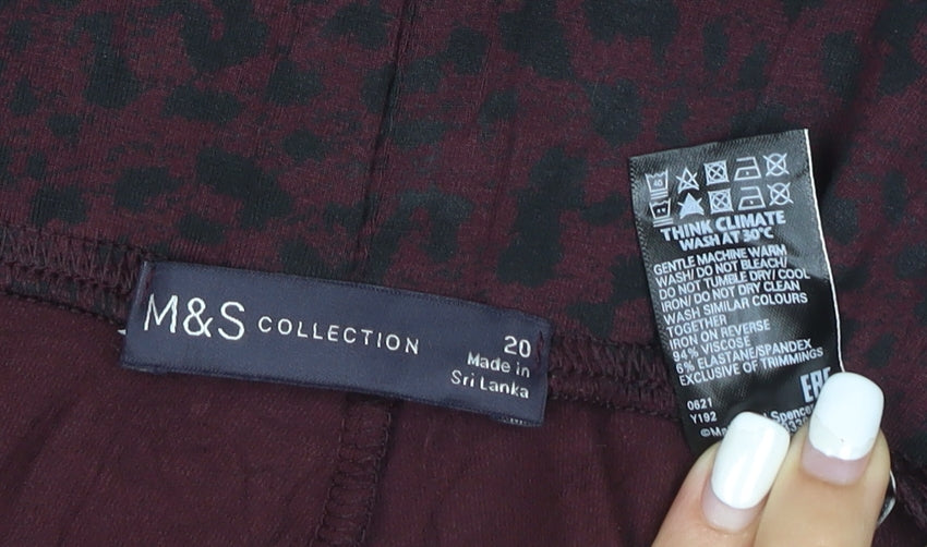 Marks and Spencer Women Burgundy Animal Print Viscose Stretch Leggings Size 20