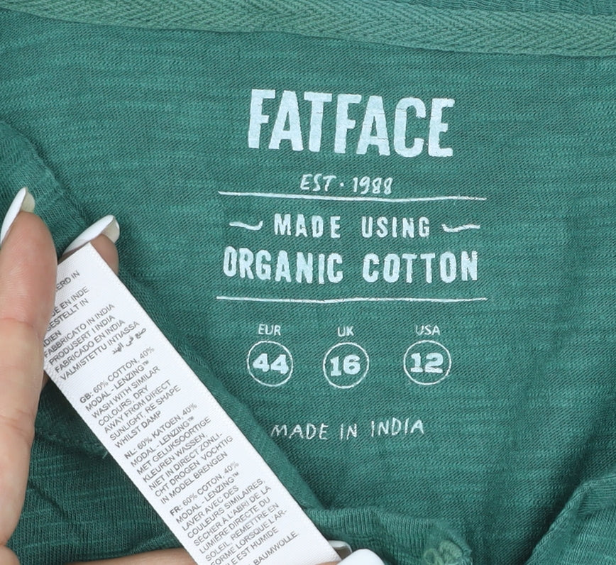 FatFace Women Green Organic Cotton Long Sleeve Collared Shirt Size 16