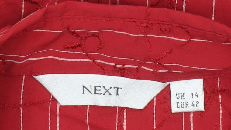 Next Womens Red Striped Button-Up Blouse Size 14 Cotton Blend