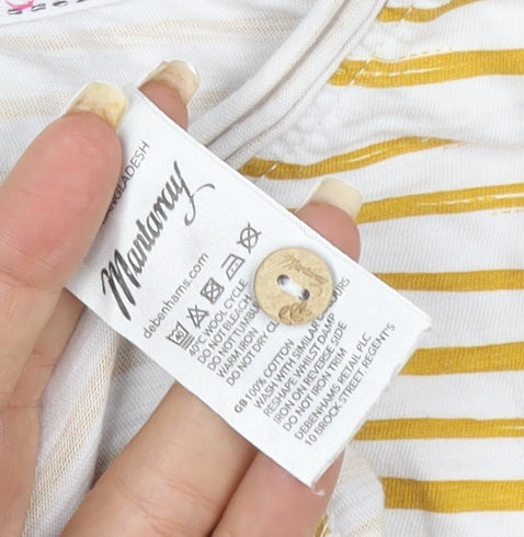 Mantaray Womens Yellow White Striped Bird Print Cotton Button Top Size 16
