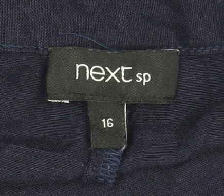 Next Women Navy Blue Linen Wide-Leg Cropped Trousers Size 16