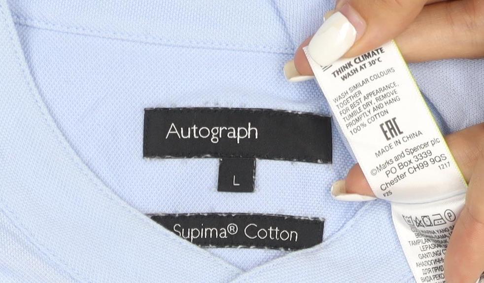 Marks and Spencer Men’s Blue Cotton Short Sleeve Band Collar Shirt L