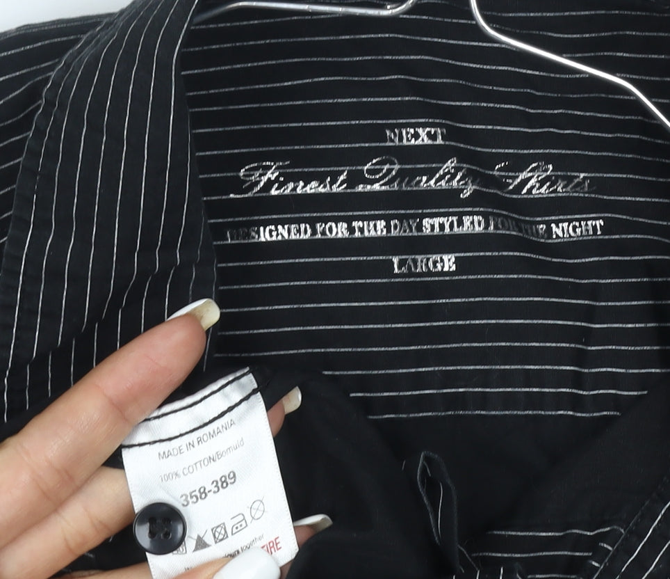 Next Men's Black Pinstripe Cotton Long Sleeve Button-Up Shirt Large