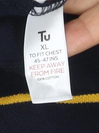 Tu Men’s Blue Yellow Striped Cotton Polo Shirt XL Regular Fit