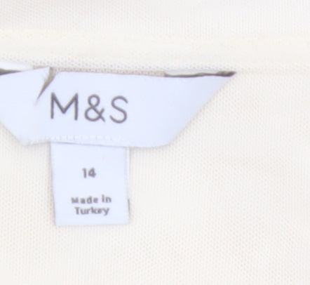 Marks and Spencer Womens Beige Short Sleeve Ruffle Hem Top Size 14