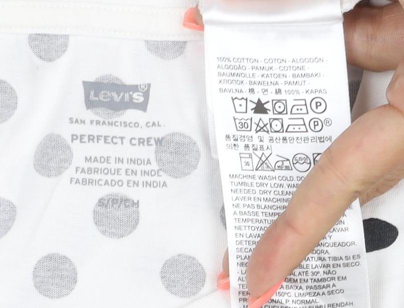 Levi's Women's White Polka Dot Cotton Crew Neck T-Shirt Size M