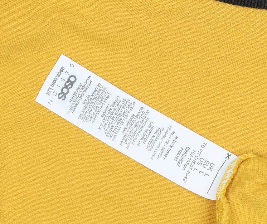 ASOS Design Men's Yellow Crew Neck Short Sleeve T-Shirt Size L