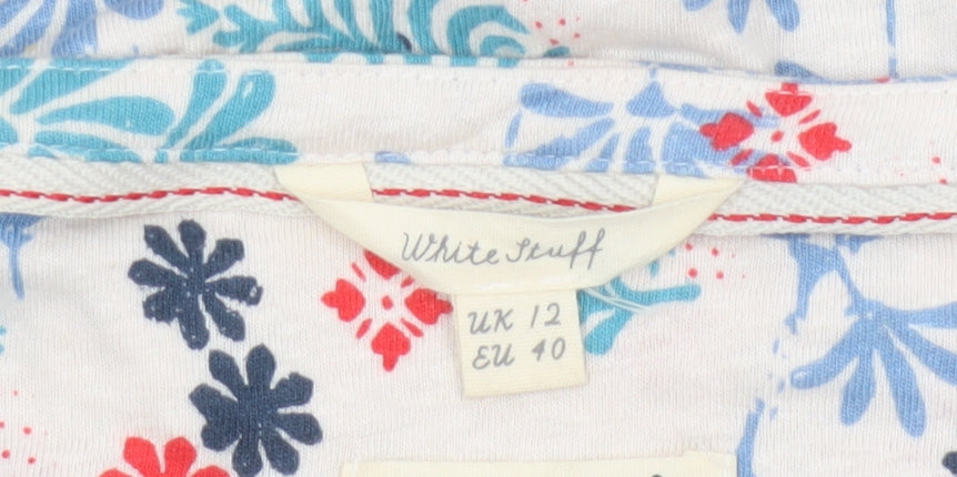 White Stuff Women's Beige Floral Cotton 3/4 Sleeve Tunic Blouse Size 12