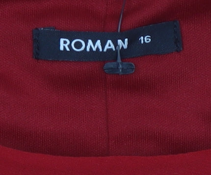 Roman Women Red Knee Length Sheath Dress Size 16 3/4 Sleeve Stretch