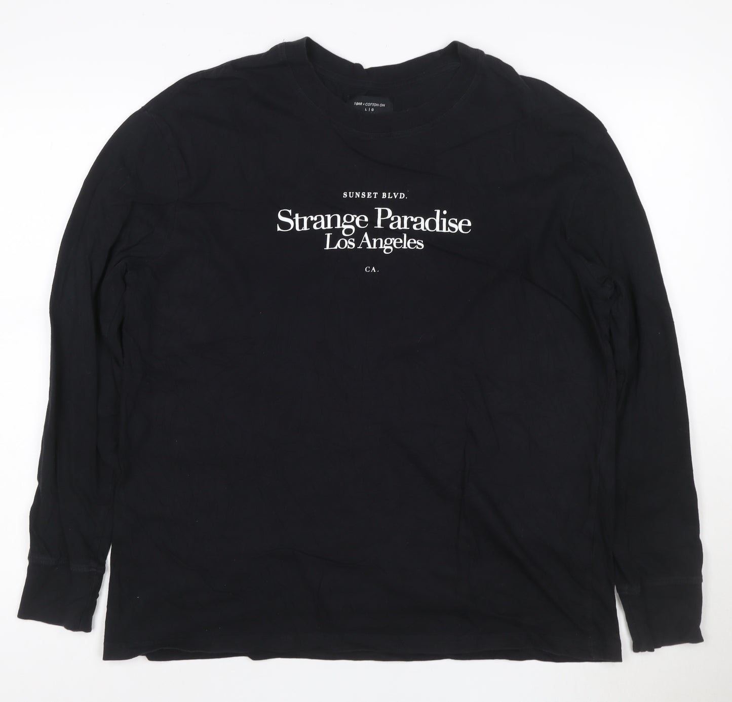 Cotton On Men’s Black Long Sleeve Graphic T-Shirt L Regular Fit
