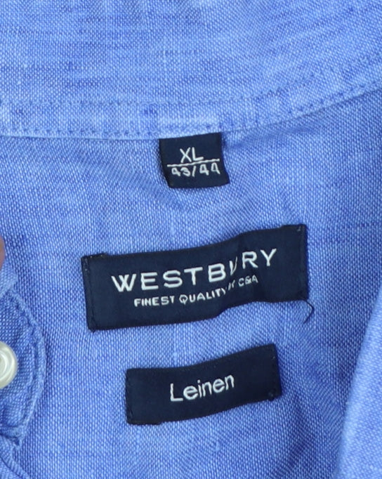 Westbury Men's Blue Linen Short Sleeve Button-Up Shirt XL