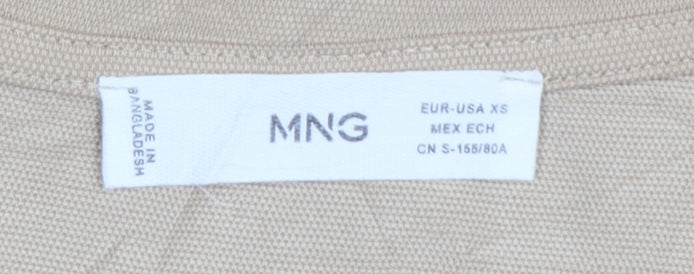 MNG Women Beige Puff Sleeve Cotton T-Shirt XS