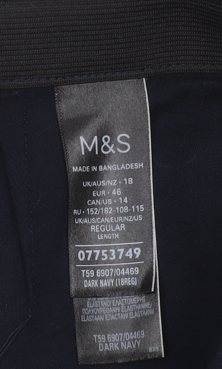 Marks and Spencer Women Dark Navy Trousers Size 18 Regular Viscose Blend