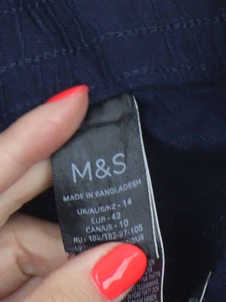 Marks and Spencer Womens Blue Linen Blend Drawstring Trousers Size 14