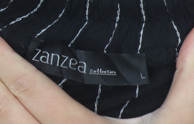 Zanzea Women’s Black Striped Cropped Trousers L Cotton Blend