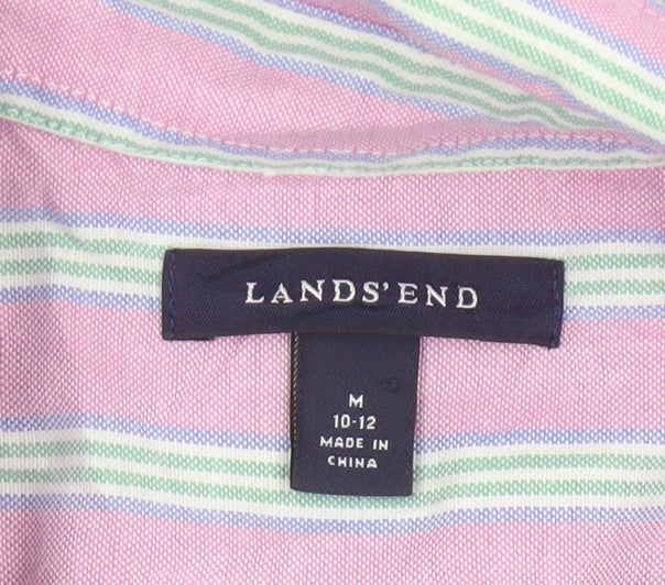 Lands’ End Women’s Pink Striped Cotton Button-Up Shirt Size 10-12 M