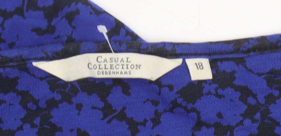 Debenhams Womens Blue Floral 3/4 Sleeve Tunic Top Size 18 Cotton