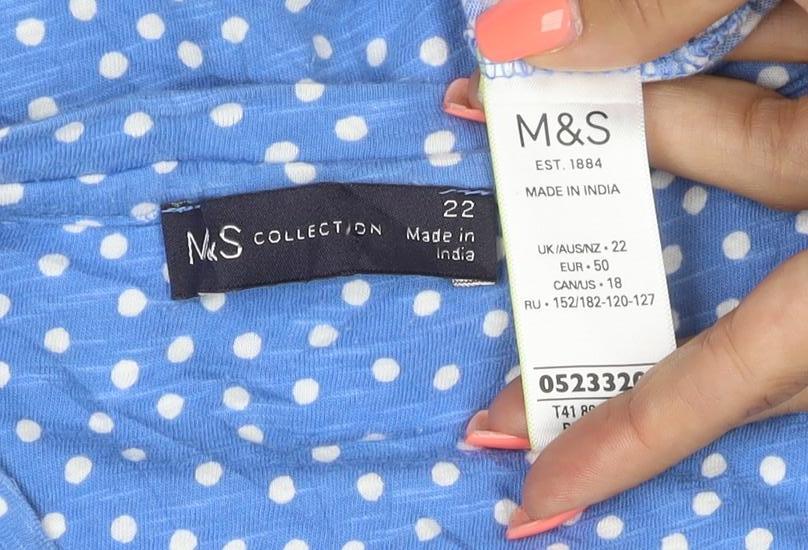 Marks and Spencer Women’s Blue Polka Dot V-Neck Short Sleeve Cotton Top Size 22