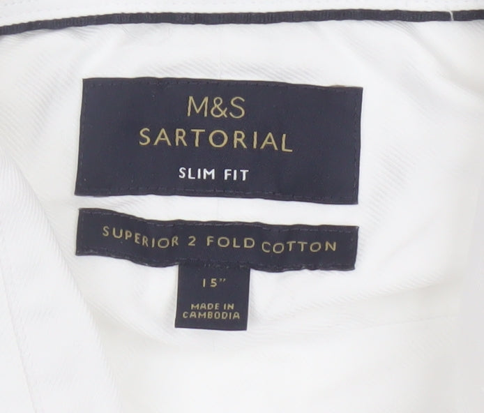 Marks and Spencer Men's White Slim Fit Long Sleeve Cotton Shirt 15in