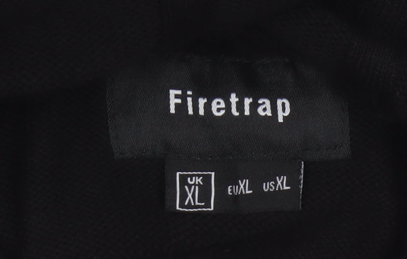 Firetrap Men's Black Cotton Knit Hooded Pullover Jumper XL