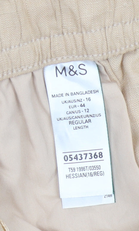 Marks and Spencer Women’s Beige Linen Blend Relaxed Trousers Size 16