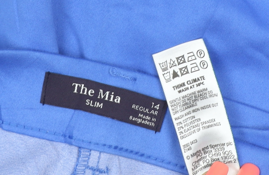 Marks and Spencer Womens Blue Slim Fit Trousers Size 14 Regular