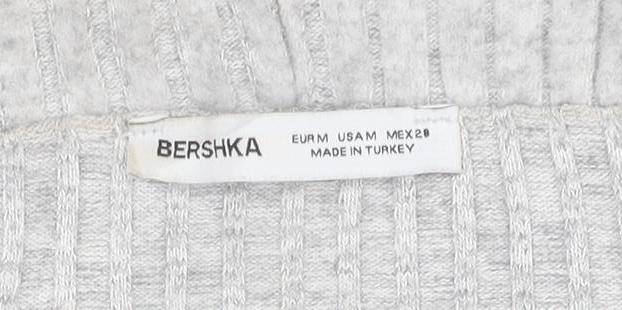 Bershka Women’s Grey Ribbed Off Shoulder Slim Fit Jumper XS