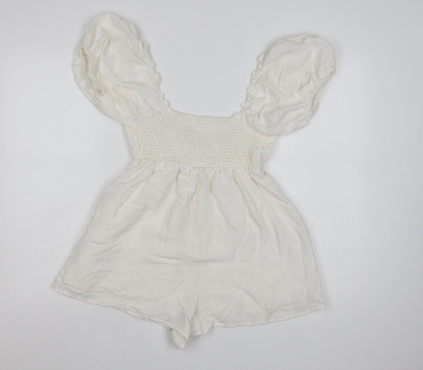 Urban Outfitters Women Ivory Puff Sleeve Playsuit Size S Rayon Blend