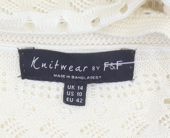Knitwear by F&F Women Ivory UK 14 Open Knit Long Cardigan