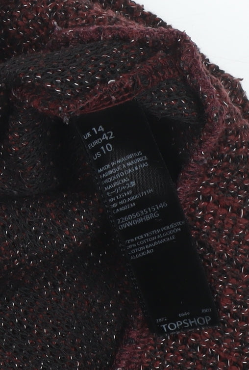Topshop Women Red Black Metallic Knit High Neck Jumper UK 14
