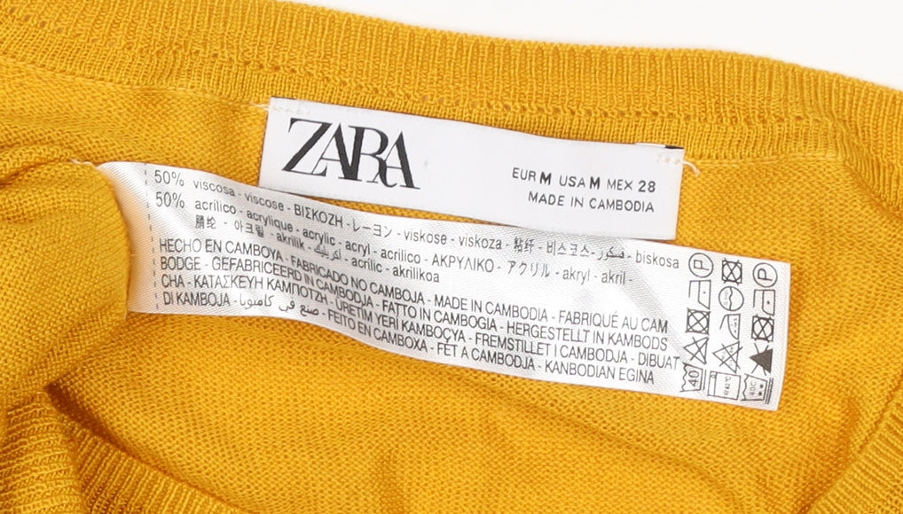 Zara Women Yellow M Basic Knit Crew Neck Raglan Long Sleeve Top