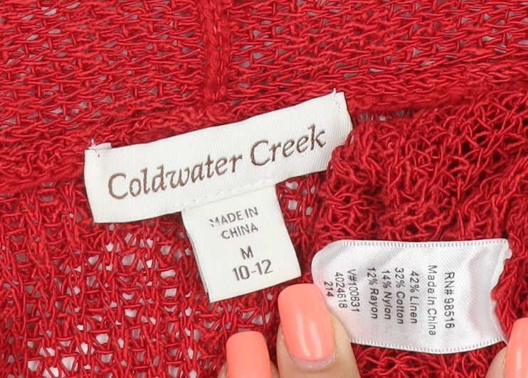 Coldwater Creek Women Red M Open Knit Linen Blend Cardigan