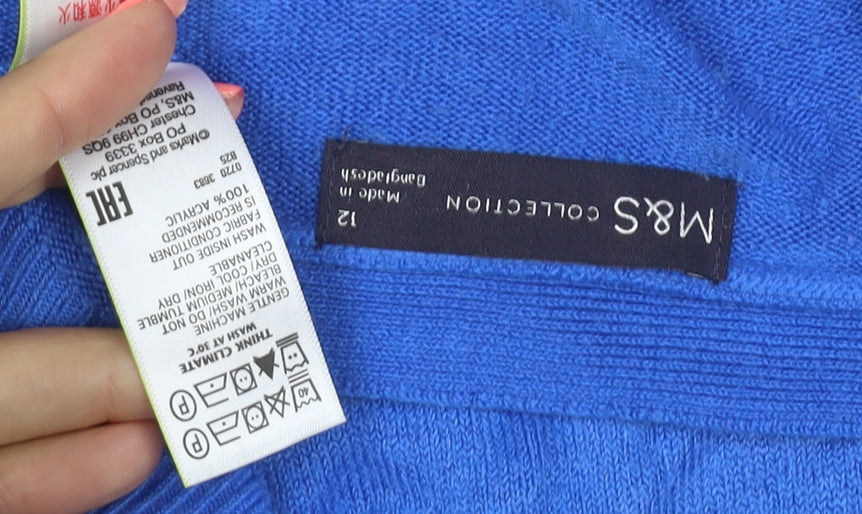 Marks and Spencer Women Blue Size 12 V-Neck Button Cardigan