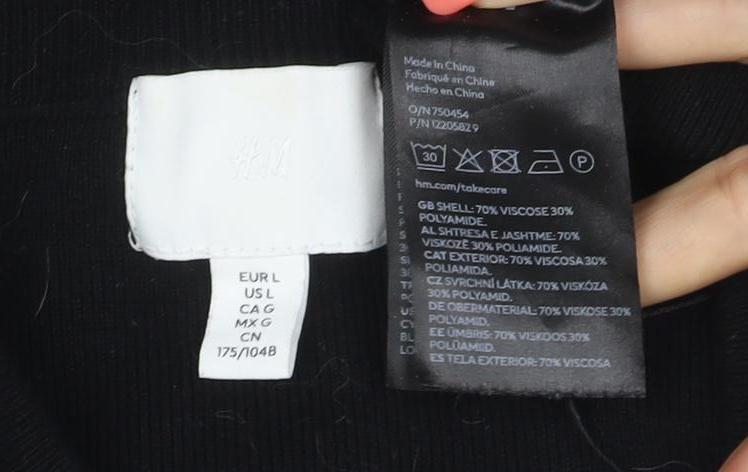 H&M Women Black L Slim Fit Rib Knit Crew Neck Short Sleeve T-Shirt