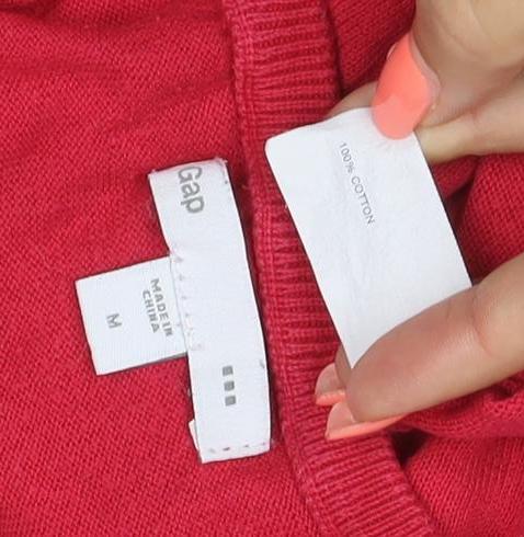 Gap Women Red M Cotton Knit Puff Sleeve Scoop Neck Blouse Top