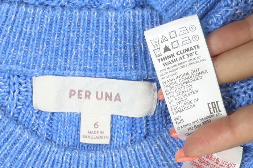 Per Una Women Blue UK 6 Cable Knit Crew Neck Jumper