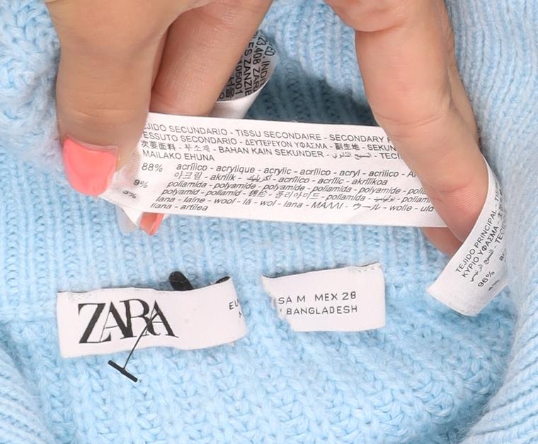 Zara Women Blue M Full Zip Roll Neck Chunky Knit Balloon Sleeve Jumper