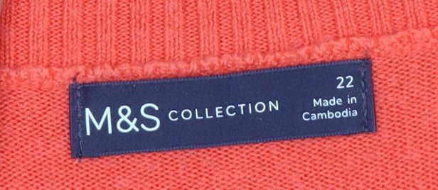 Marks and Spencer Women Orange V-Neck Pullover Jumper Size 22 Knit