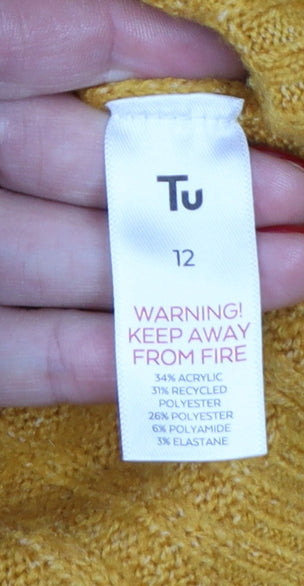 Tu Women Yellow Size 12 V-Neck Rib Knit Balloon Sleeve Jumper