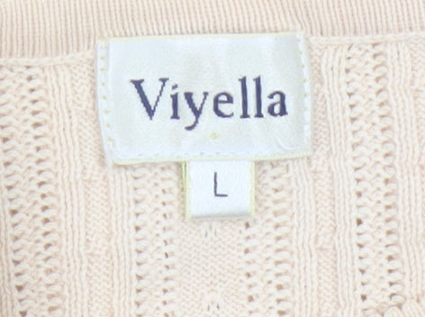 Viyella Women Ivory Cotton Knit Short Sleeve Round Neck Top L