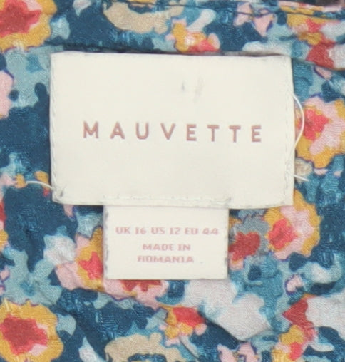 Mauvette Women’s Blue Floral Wrap Midi Dress UK 16 Puff Sleeve