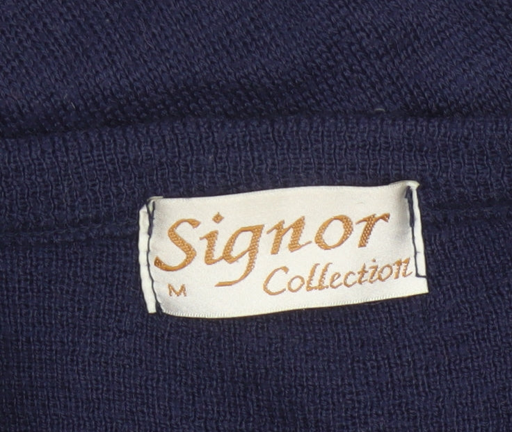 Signor Collection Men's Navy Geometric Knit Jumper M Wool Acrylic Retro