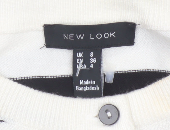 New Look Women’s Ivory Black Stripe Knit Button Cardigan UK 8