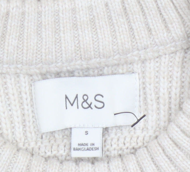 Marks and Spencer Men Ivory S Chunky Knit Striped Crew Neck Jumper